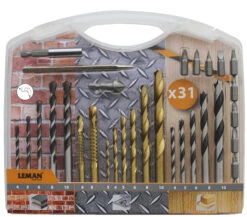 LEMAN - Coffret De Forets Mixtes Bois / Béton / Métal + Embouts - 31 Pcs
