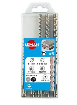 LEMAN - Coffret 5 Forets Béton SDS + 4 Taillants