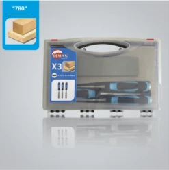 LEMAN - Coffret De 3 Ciseaux à Bois / Manche Bi-matière L.12/26/40mm + Pierre